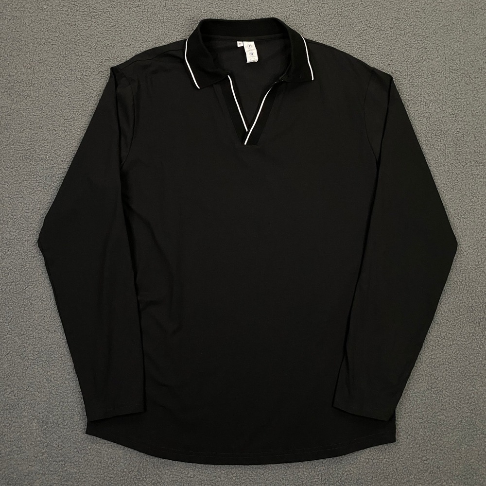 State & Liberty Long Sleeve Tipped Polo Shirt Mens XL Black Stretch Jersey Golf